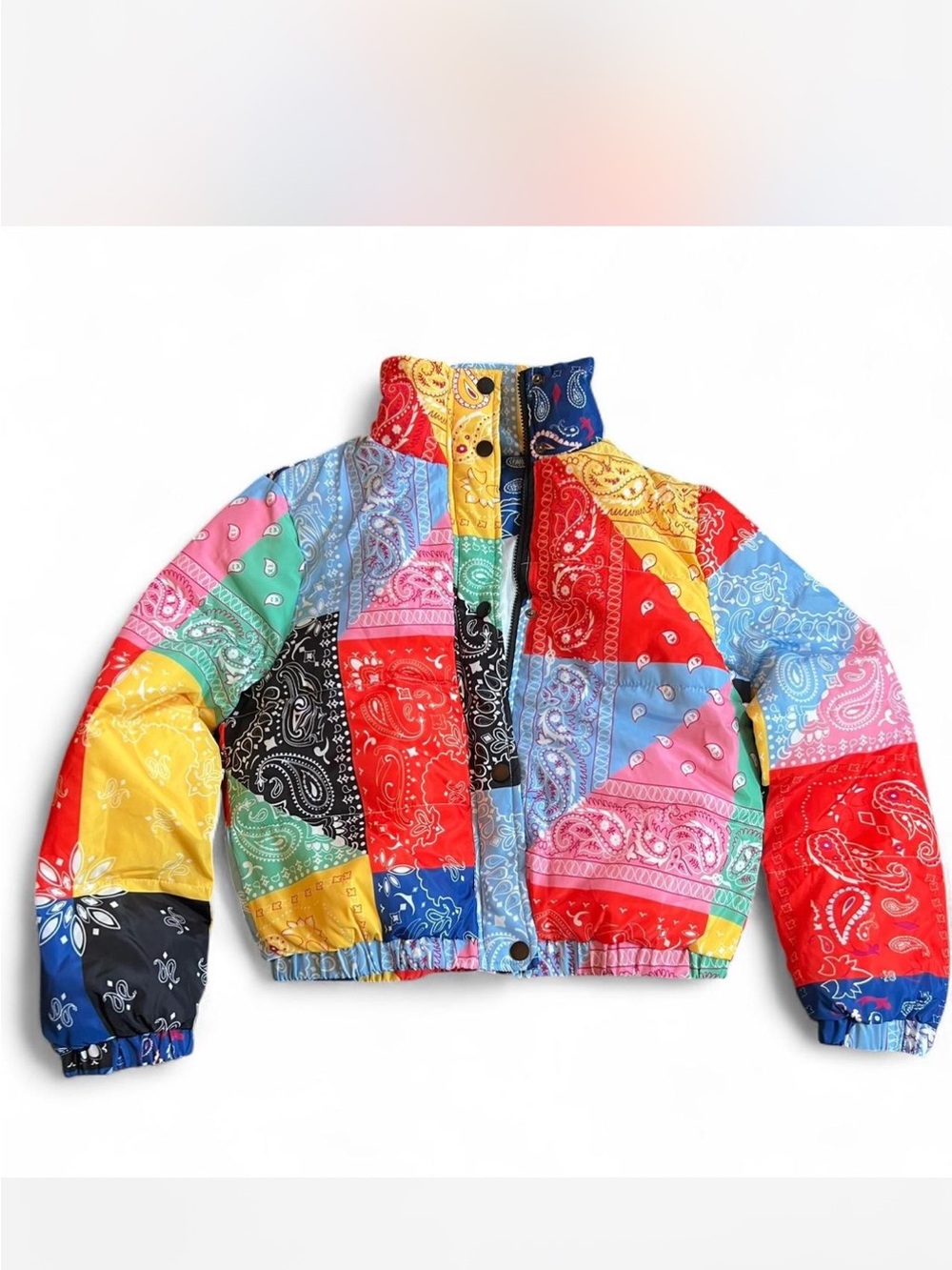 Colorblock Bandana Patchwork Puffer Jacket